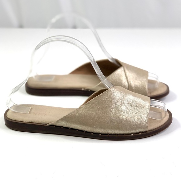 Franco Sarto Riviera gold metallic studded leather slides mules summer 7.5 - Picture 2 of 11